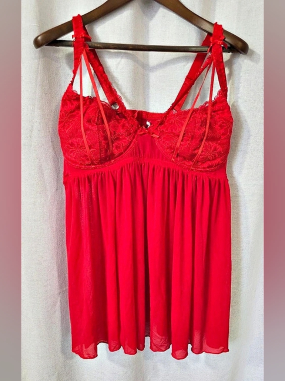 Hips & Curves Red Lace Mesh Babydoll Lingerie Chemise Plus Size Underwire
